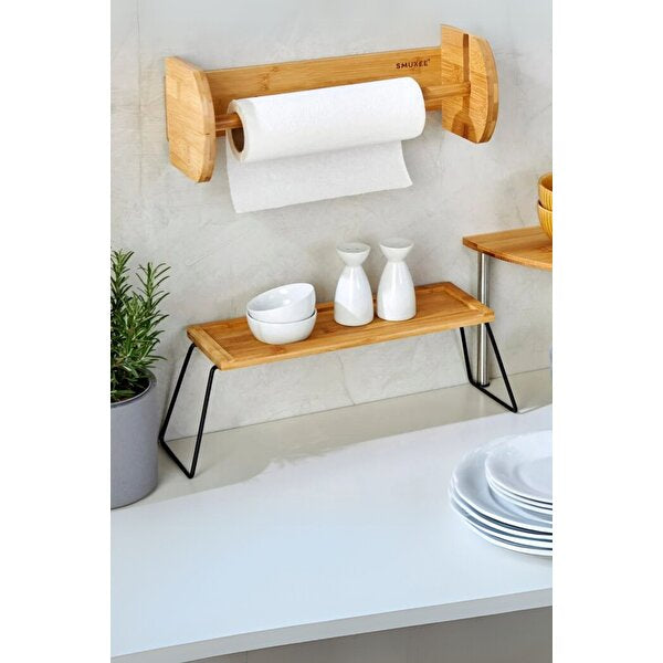 Mpr Dekoratif Bambu Ve Metal Ayaklı Saklama Düzenleme Rafı Organizer- 36x12x15 Cm