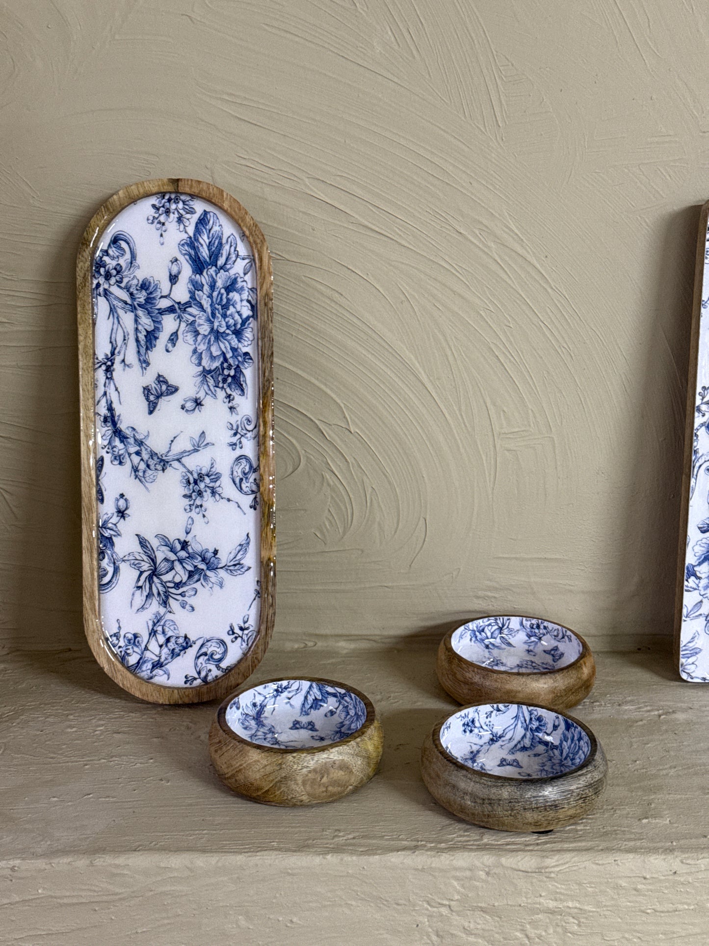 Selin Oval Standlı 3 lü Çerezlik Seti Kahvaltılık Mavi Desenli KOD:HSL-24