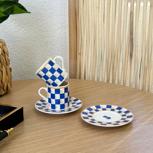 Pashally Dama Model Porselen İkili Kahve Fincan Takımı Mavi KOD:1021