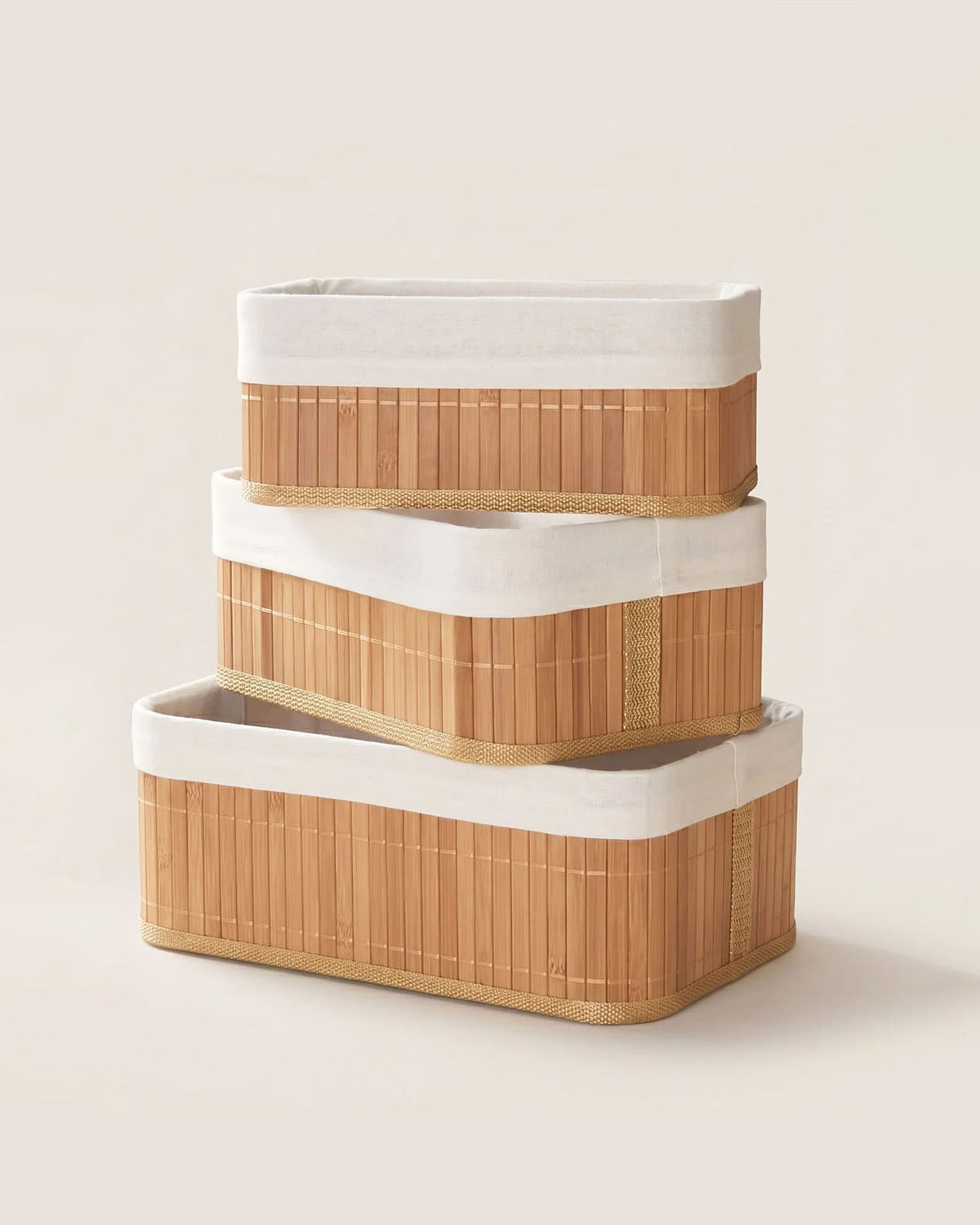 3'lü Bambu Hasır Kumaş Astar Çıkarılabilir Düzenleyici Sepet Seti PBT-595