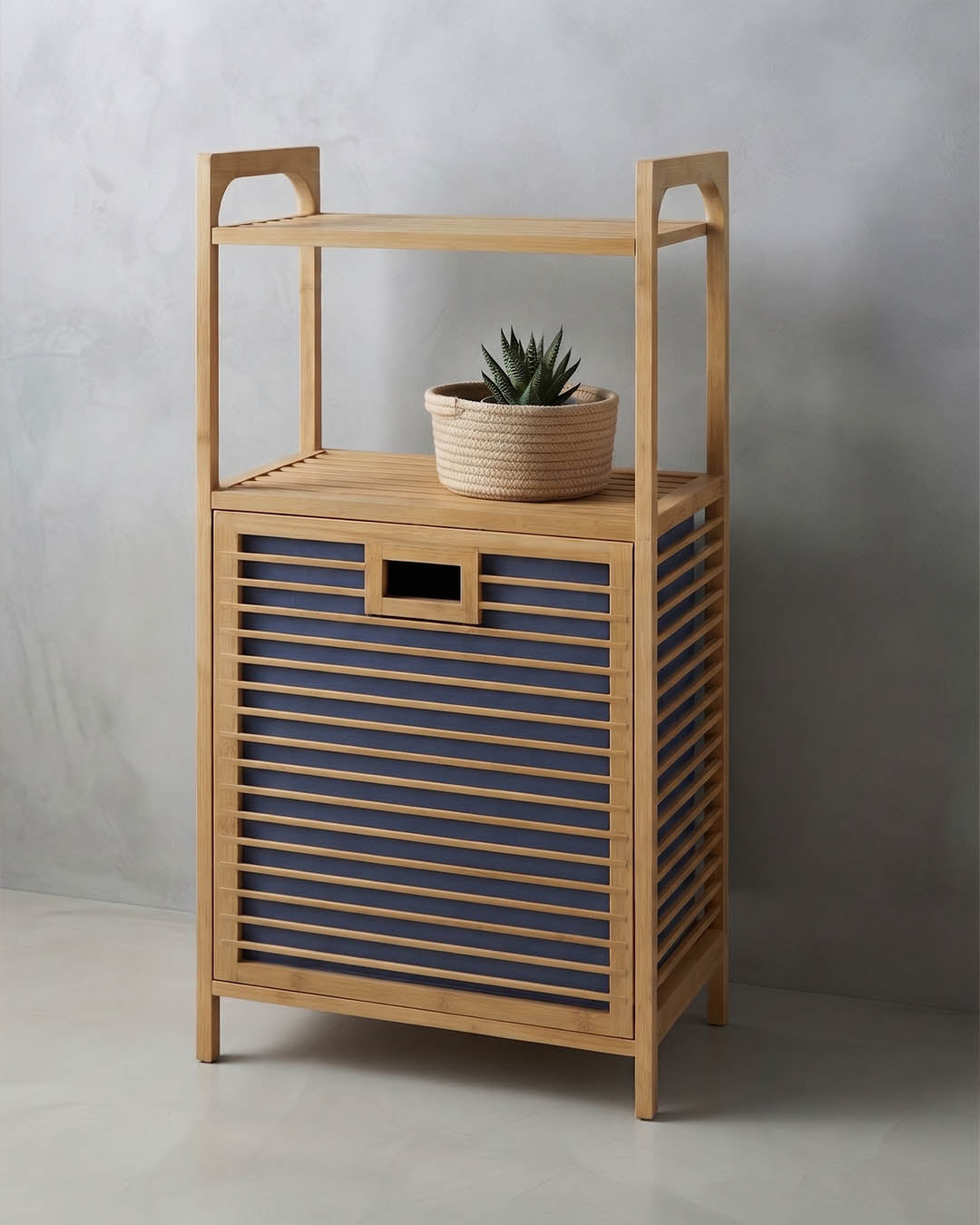 Eva  Medusa Bambu Kirli Çamaşır Sepeti 2 Katlı Raf Banyo Dolabı 95x40x30 cm