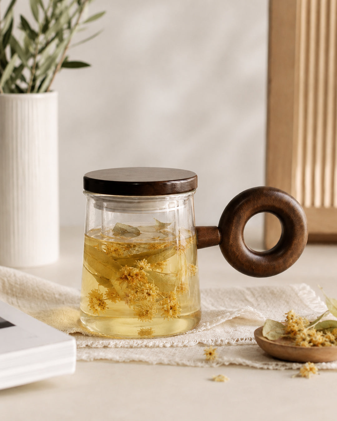 Akasya Doğal Cam Kupa Demleme Çay Bitki Çayı Detoks Bardağı 550ML