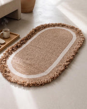 Tuuli Natural Halka Desenli El Dokuma Jüt Oval Halı – Premium Dekoratif Tasarım Kahve-Krem 80x150