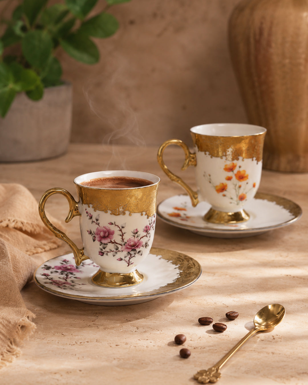 2 Kişilik Kahve Fincan Takımı 90 ml Porselen Renkli 2 Parçalı Şık Tasarım WY-99