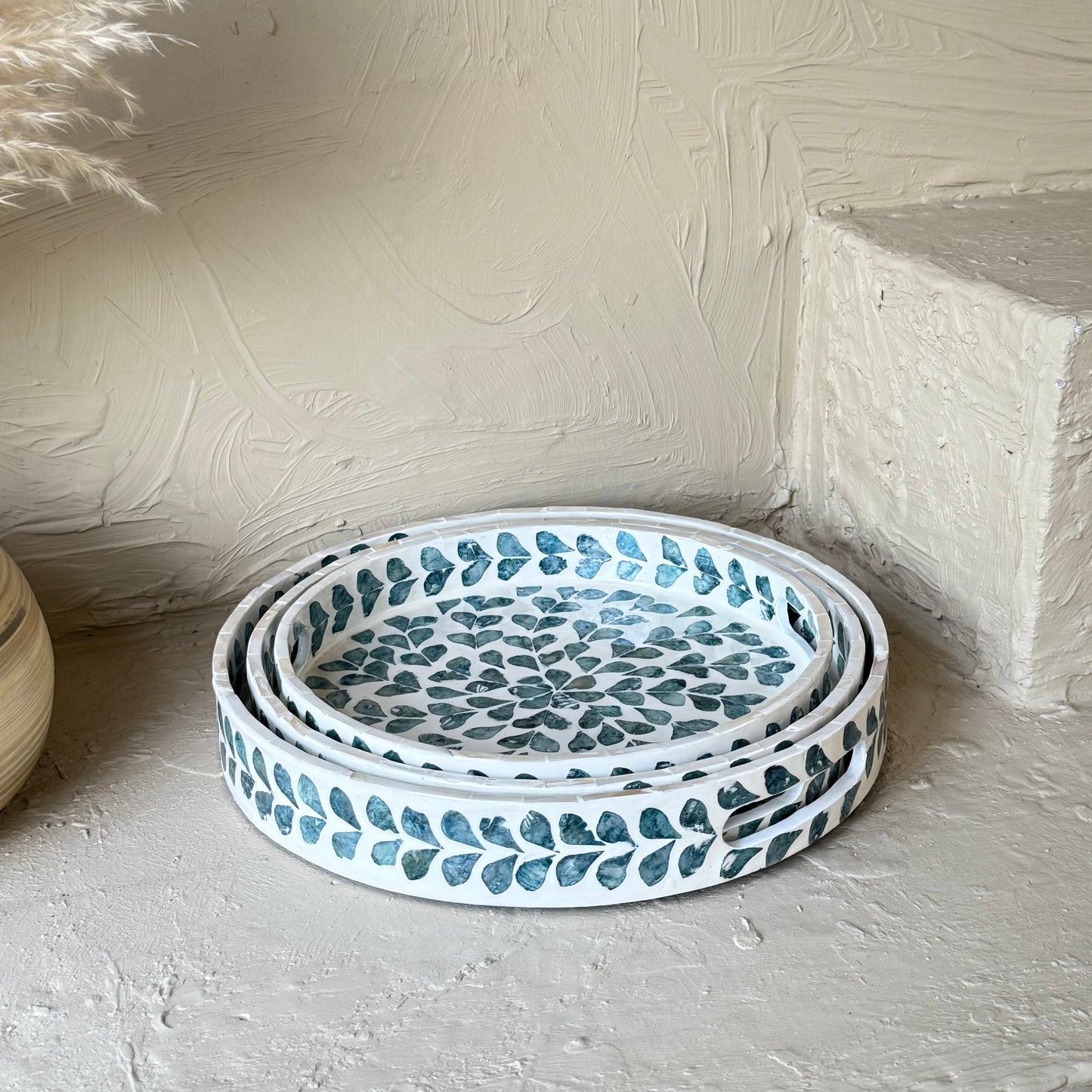 SVR Sedef 3 Lü Yuvarlak Tepsi Seti KOD:61874  Mavi