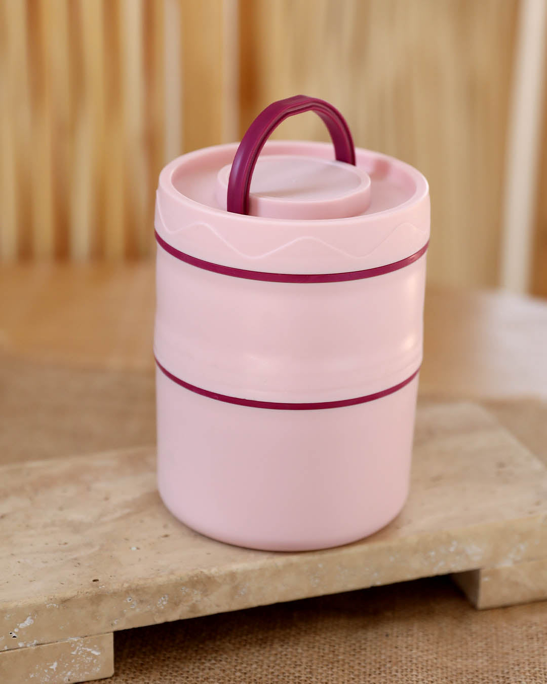 2 Katlı Beslenme Kabı Taşınabilir  BPA İçermez Sızdırmaz Pembe