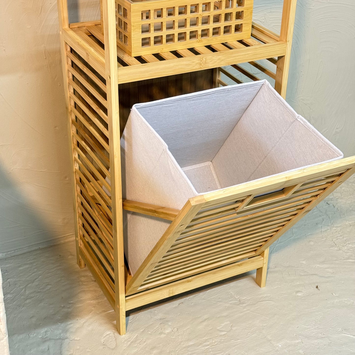 Lalezar 3 Raflı Bambu Kirli Çamaşır Sepeti Krem  KOD:8021