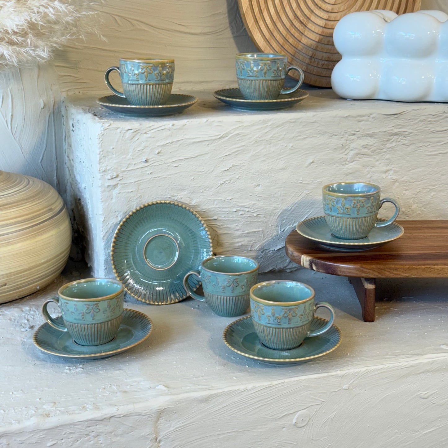 Porline Helena Hitit Model Porselen Kahve Fincan Seti 6 Kişilik Haki ( ÇOK SATANLARDA)