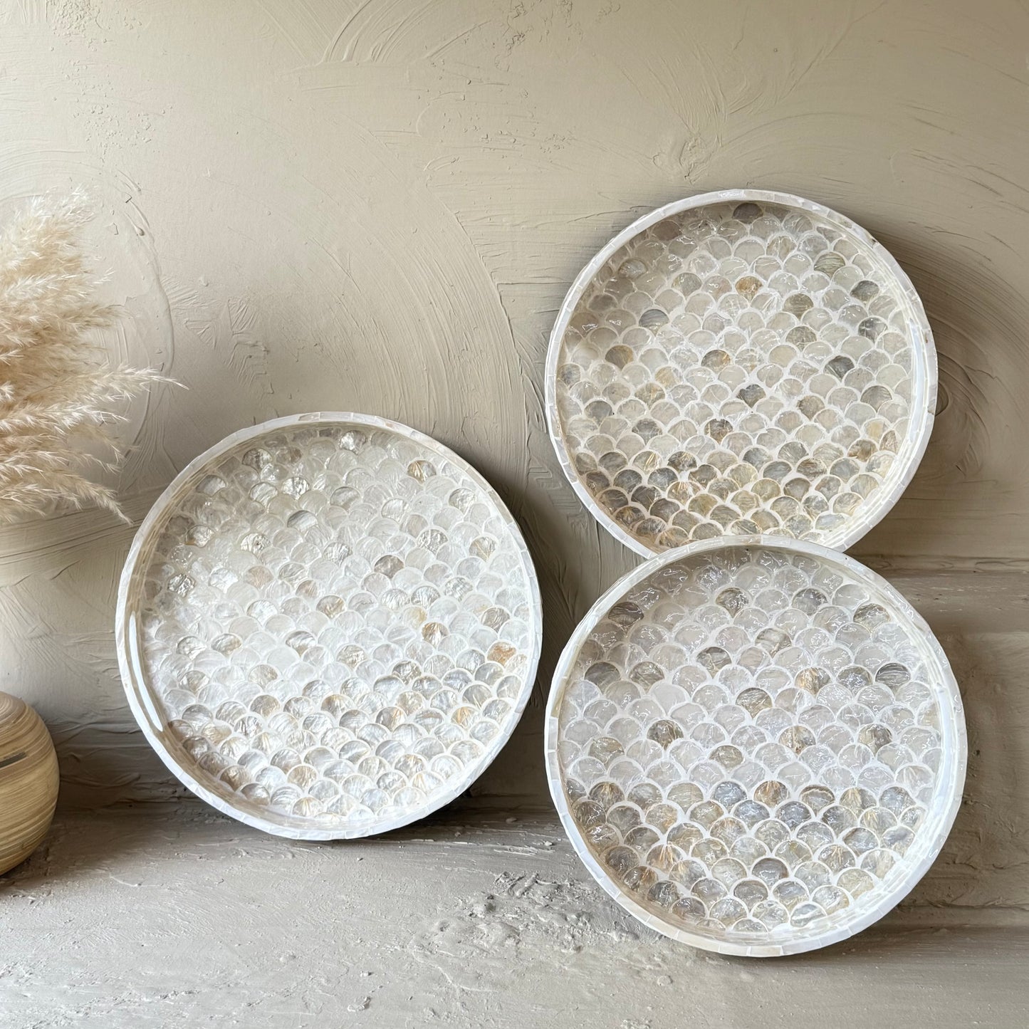 SVR Sedef 3 Lü Yuvarlak Tepsi Seti KOD:61874  Krem