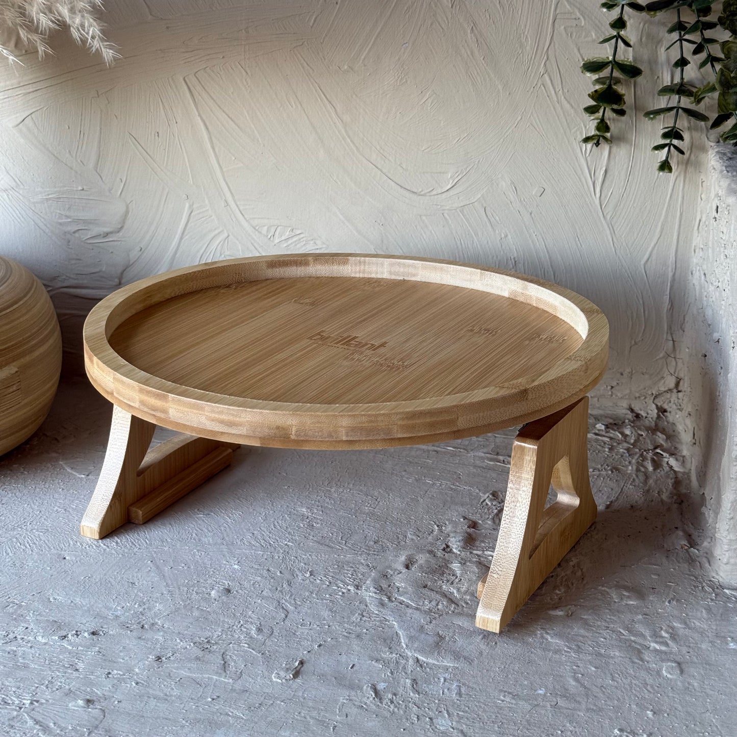 Diamond Bambu Yuvarlak Koltuk Kenarı Tepsi 30x30 cm KOD:6593