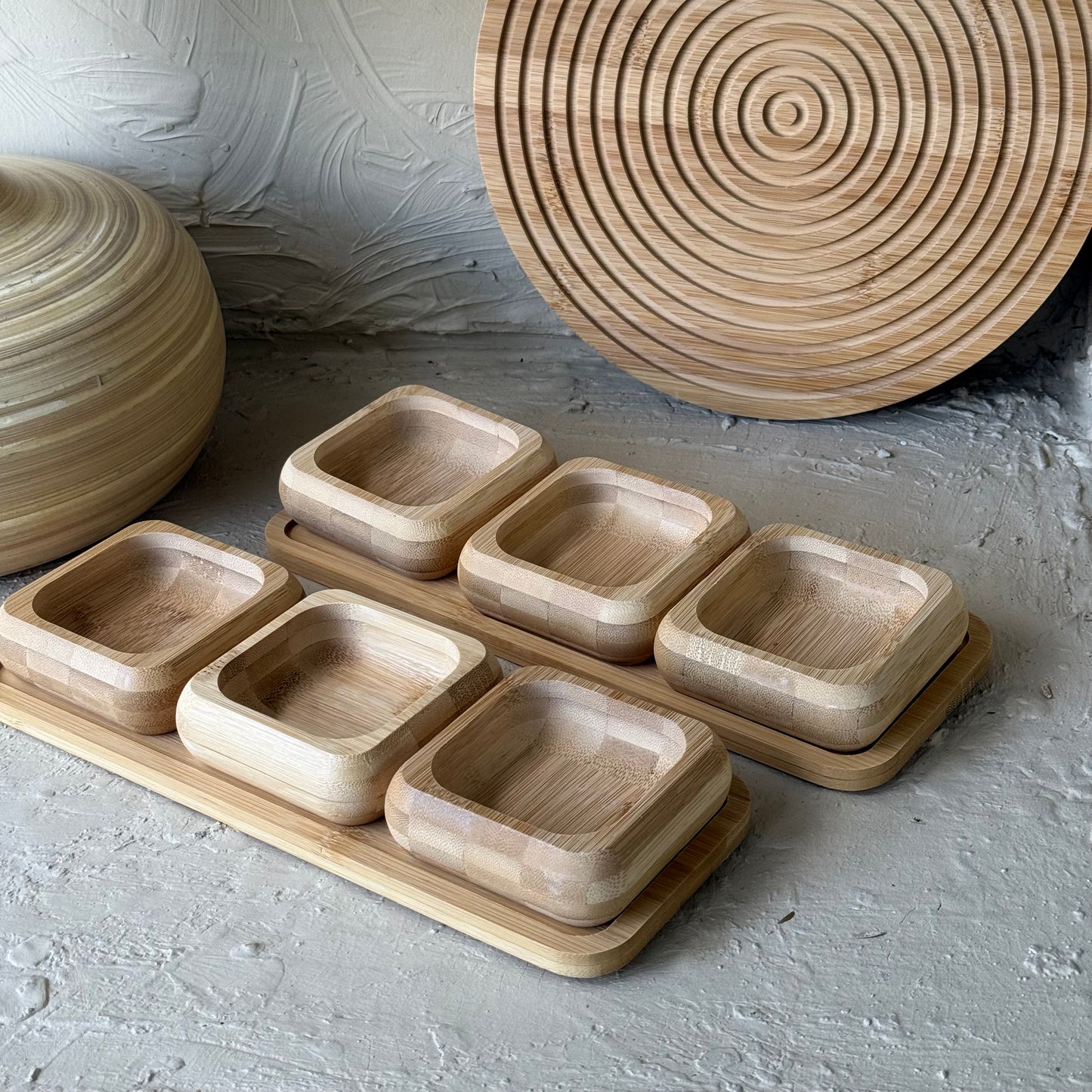 1 ALANA 1 BEDAVA Miev Bambu Standlı 3'Lü Kare Çerezlik Sosluk Seti KOD.398