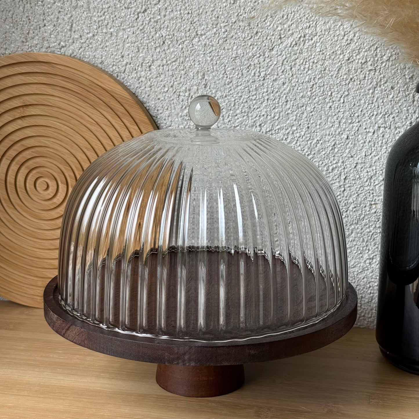 Milay Çizgili Cam Kek Fanusu 25 cm KOD:252