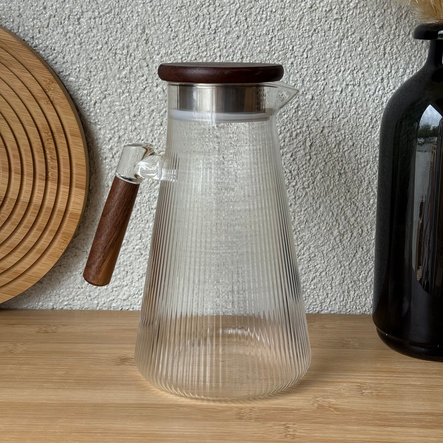 Milay Akasya Ağacı Kapaklı Çizgili Cam Sürahi 1700 ml KOD:244