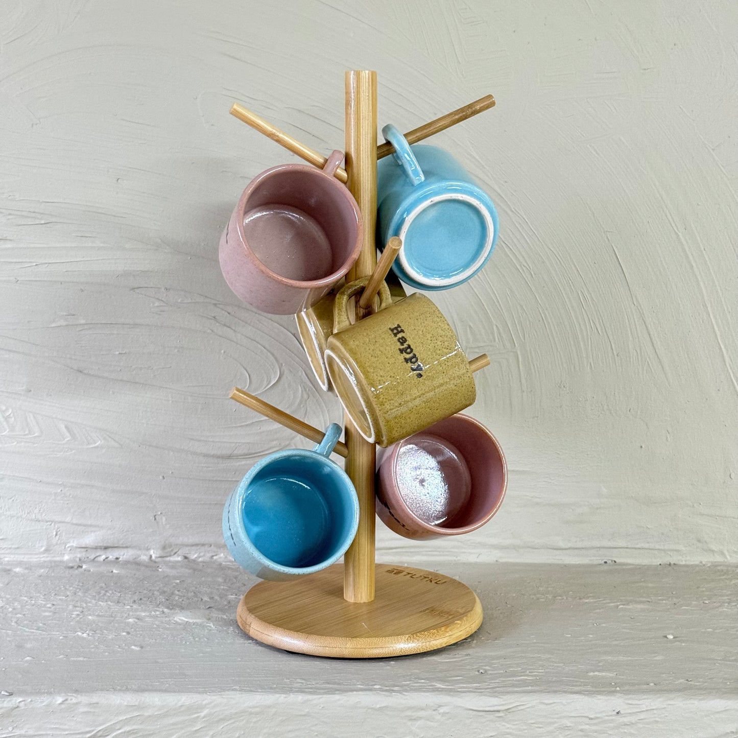 Retro Tutku Bambu Askılı Kupa Seti 7 Parça (Süper Fiyat)