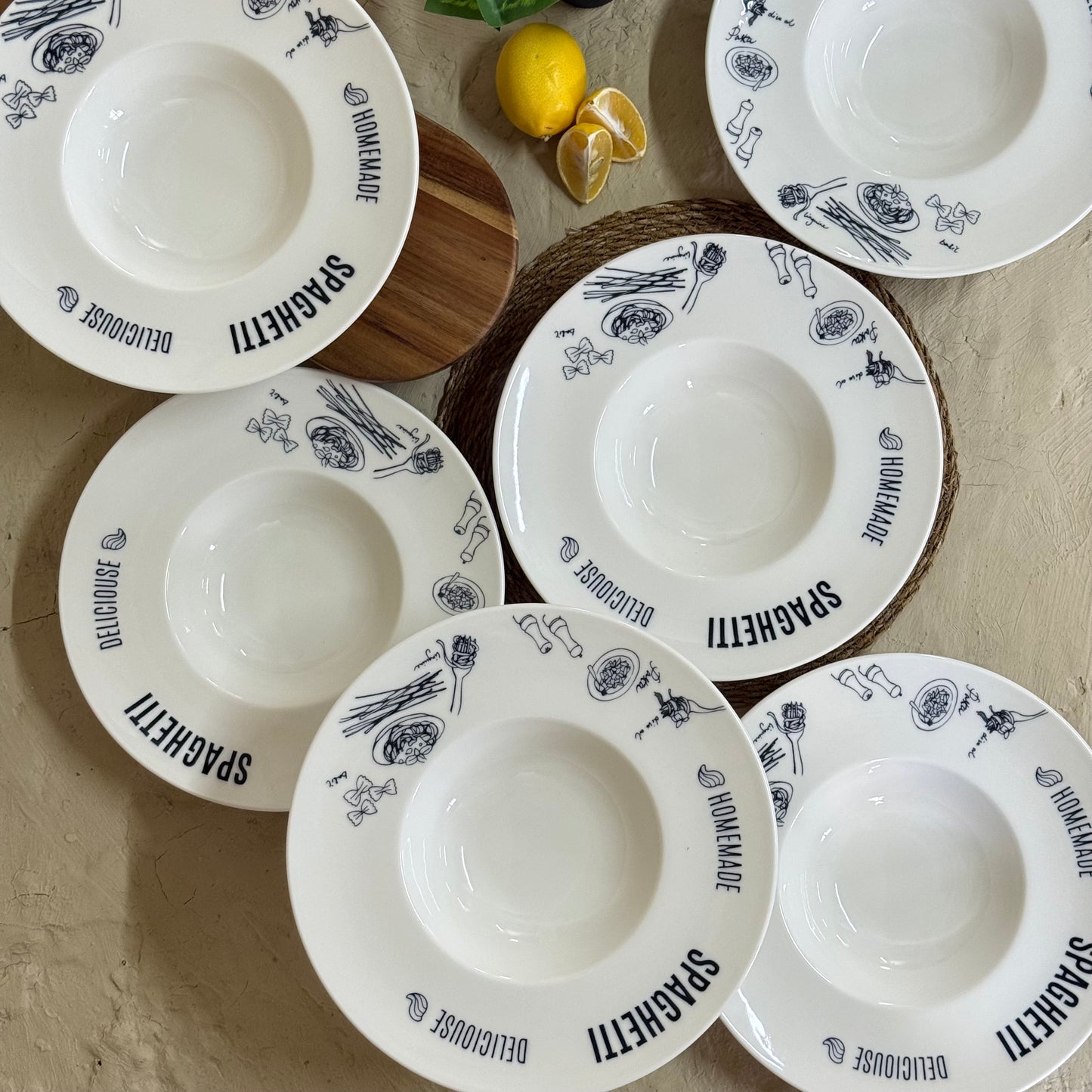 Porser Spagetti Porselen Makarna Tabağı 6 Adet