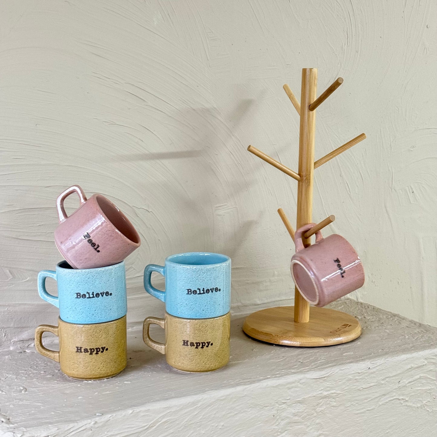 Retro Tutku Bambu Askılı Kupa Seti 7 Parça (Süper Fiyat)