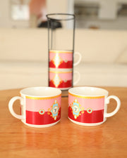 Pashally Metal Standlı Porselen 4 Lü Nescafe Kupa Seti Kırmızı