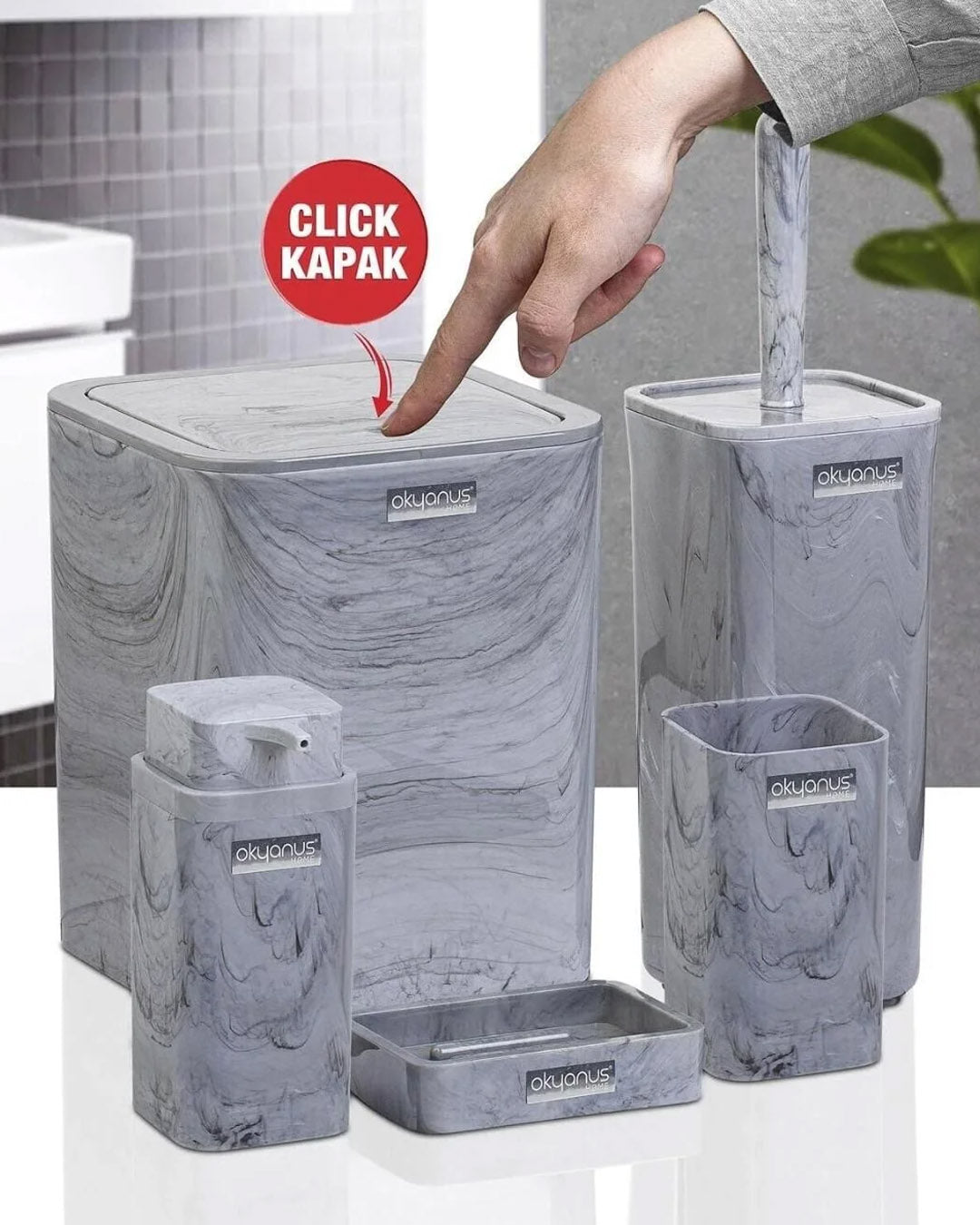 Kare Mermer Desenli 5'li Banyo Seti 514
