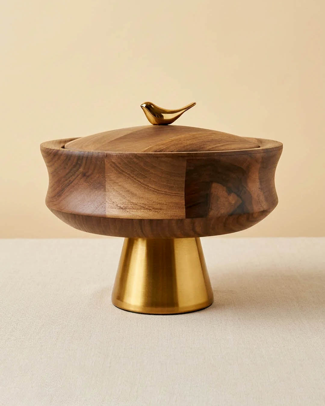 Aura Wood & Gold – Pirinç Kuş Detaylı Masif Ahşap Sunumluk & Şekerlik 16008-1