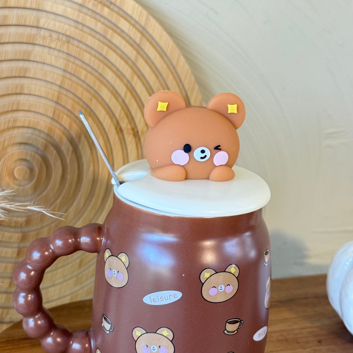 Tutku Bear Kapaklı Porselen Kupa Kahve Rengi