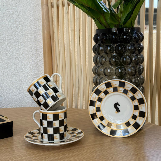 Pashally Dama Model Porselen İkili Kahve Fincan Takımı Siyah KOD:1022