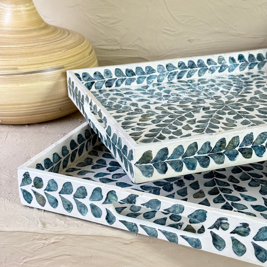 SVR Sedef 2 Boy Dikdörtgen Tepsi Seti KOD:61839 Mavi-Yeşil