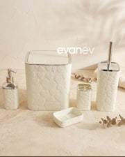 5 Parça Kalp Desenli Banyo Seti – Beyaz Silver Kare Tasarım, Click Kapaklı 8 Litre