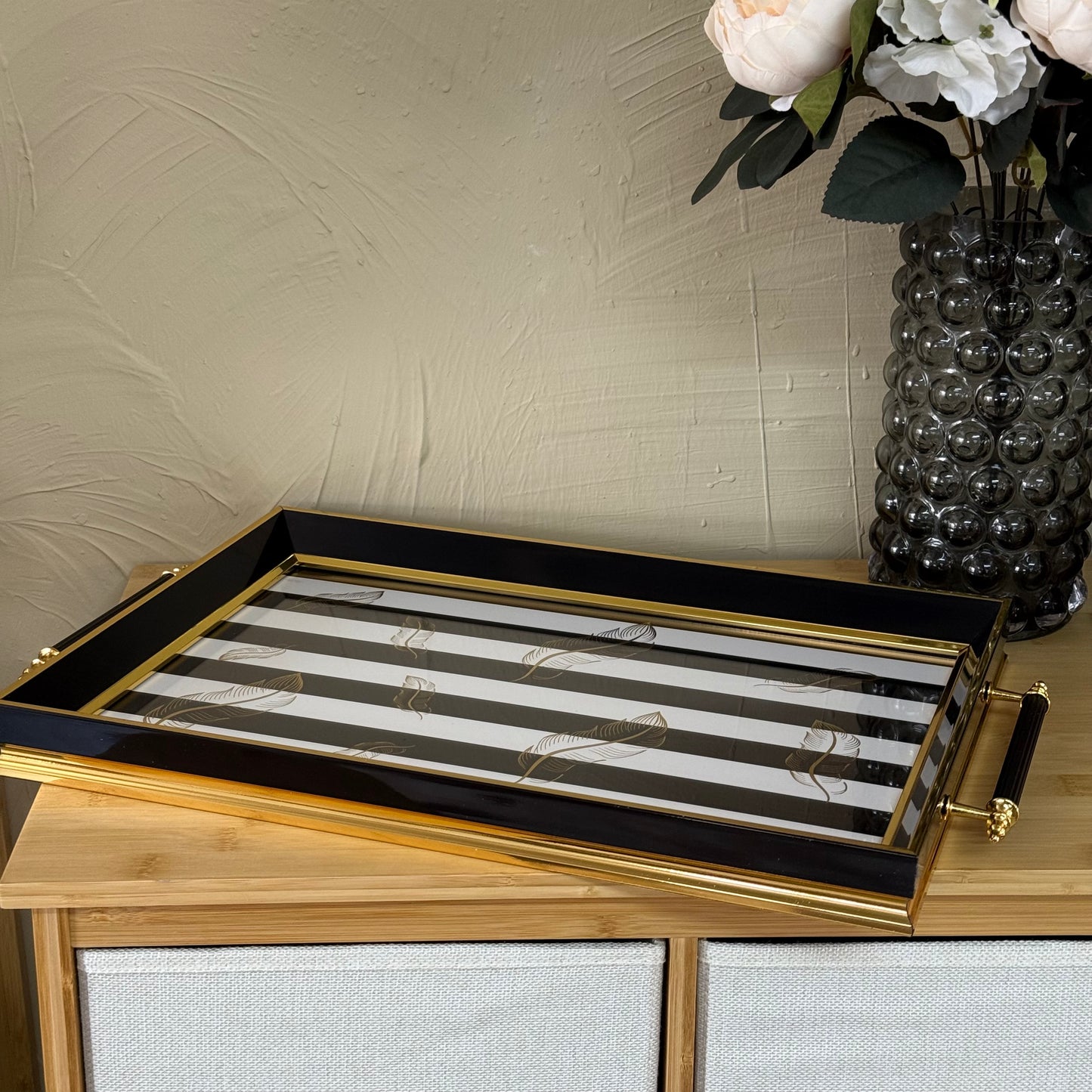 Goldenya Tutmalı Zebra Desen Tepsi Siyah-Beyaz KOD:5020-51
