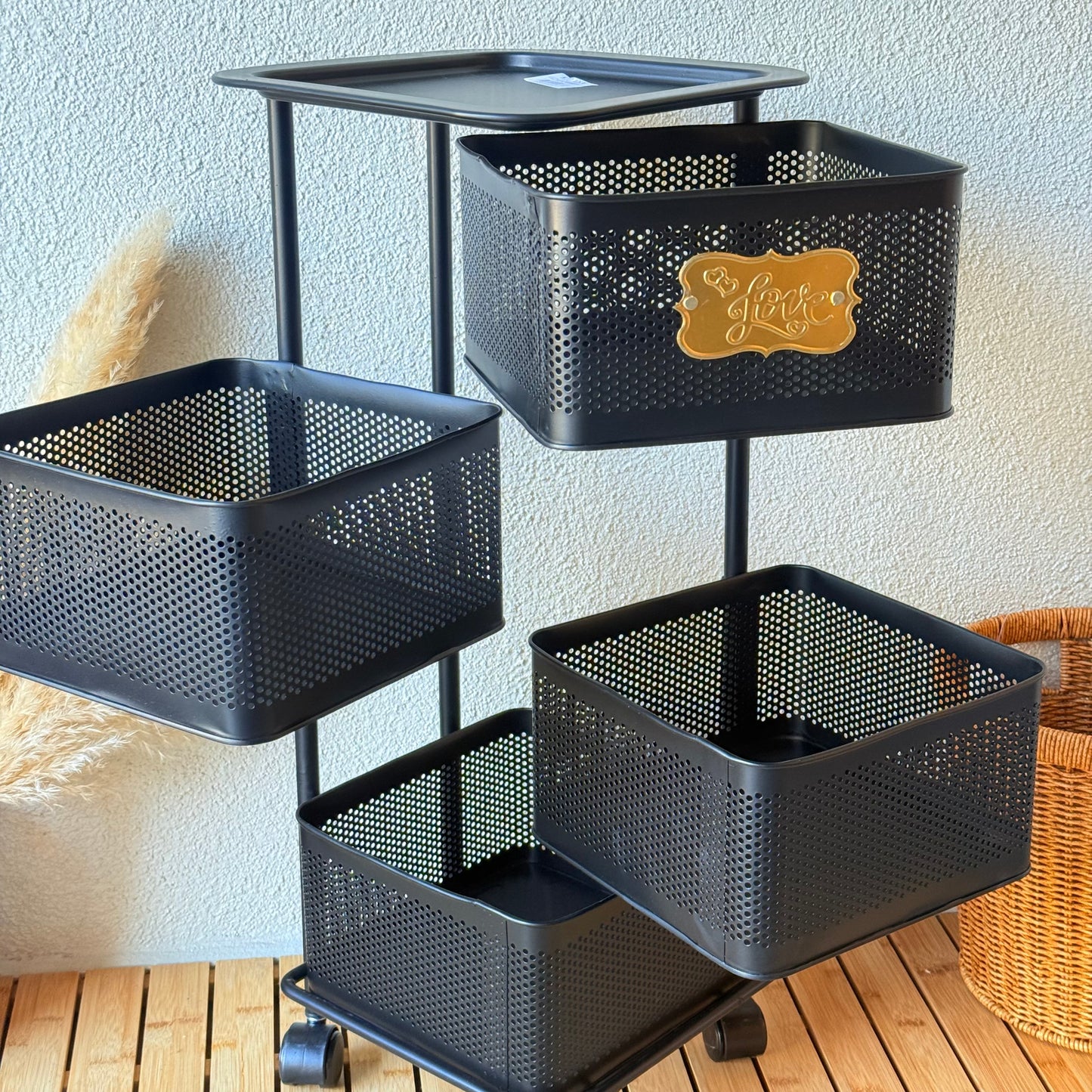 Evanev 4 Katlı Açılır Kapanır Tekerlikli Kare Ferforje Sebzelik Siyah KOD:1057K