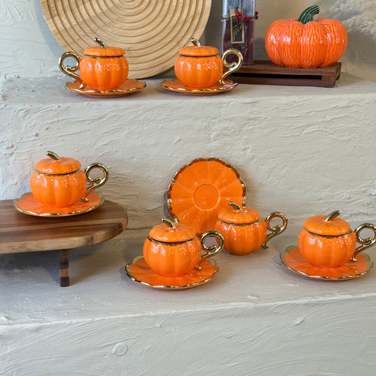 Arow Kabak Model Porselen Kahve Fincan Takımı 6 Kişilik Turuncu