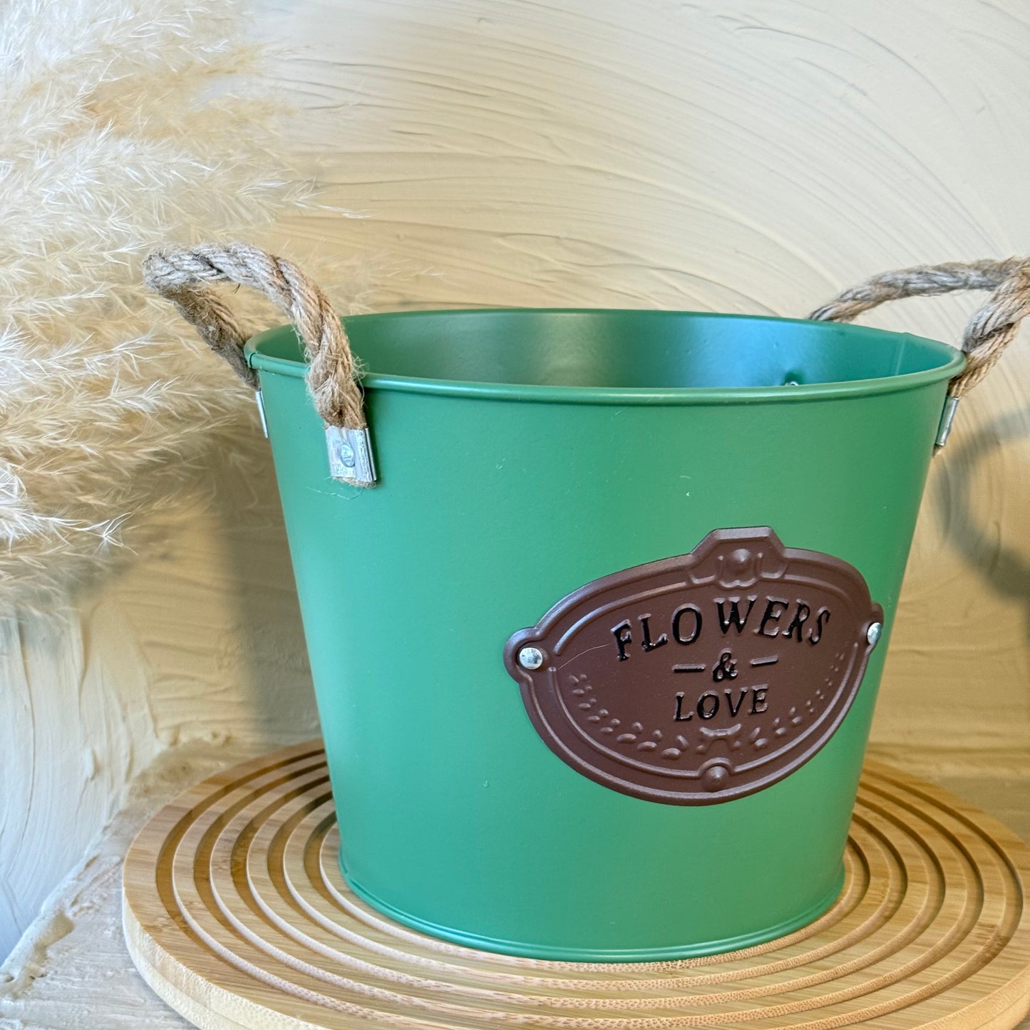 Tutku Halat Kulplu Metal İki Boy Vintage Saksı Yeşil KOD:3455-54