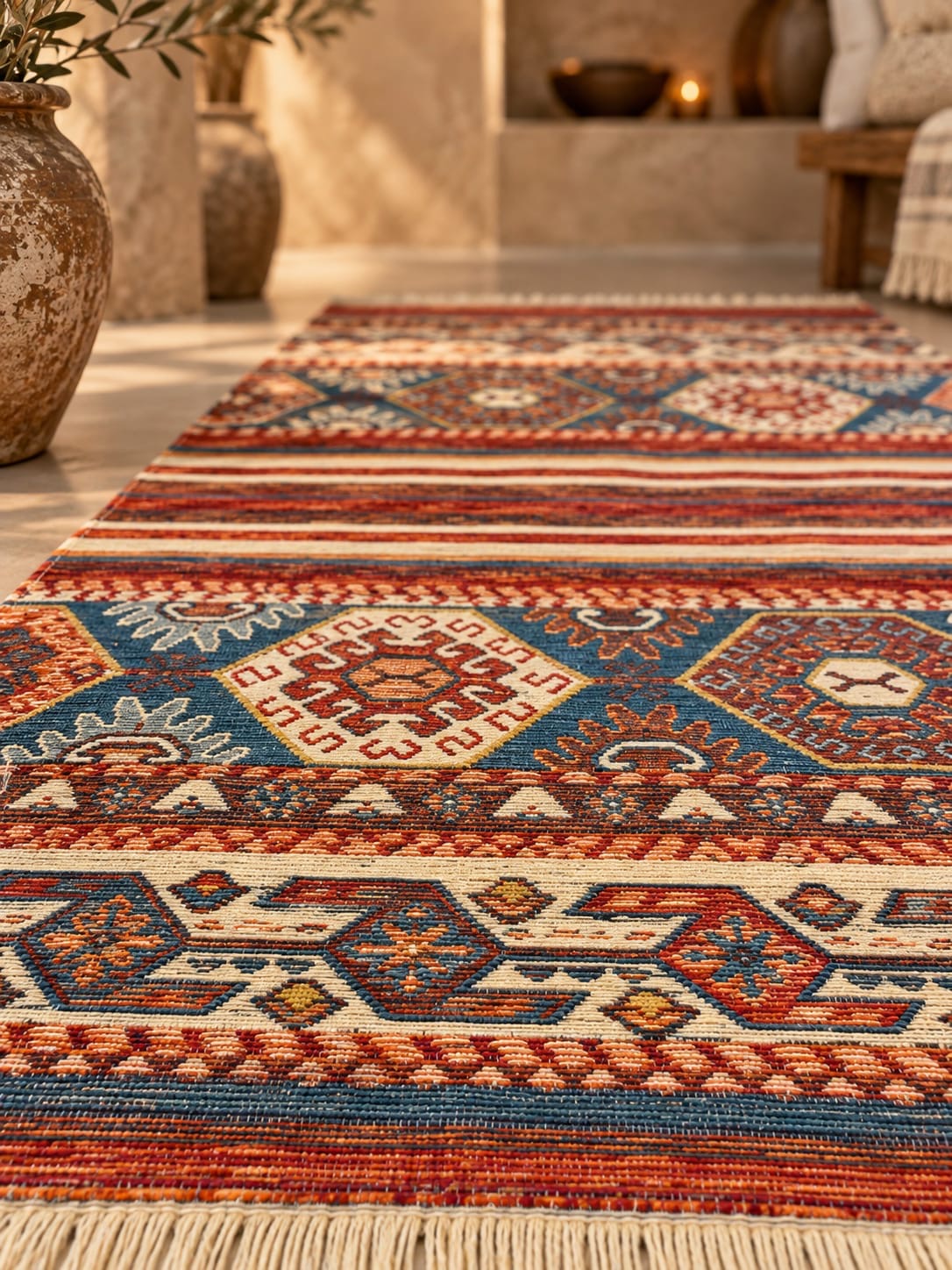 Anadolu Toprak Otantik Motifli Desenli Kilim (80x150cm) Etnik Dokunuş, Doğal Şıklık