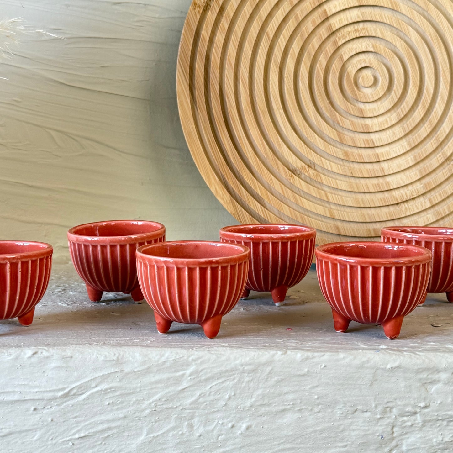 Porline Ayaklı Porselen Lokumluk Sosluk Seti 6 Kişilik Kırmızı