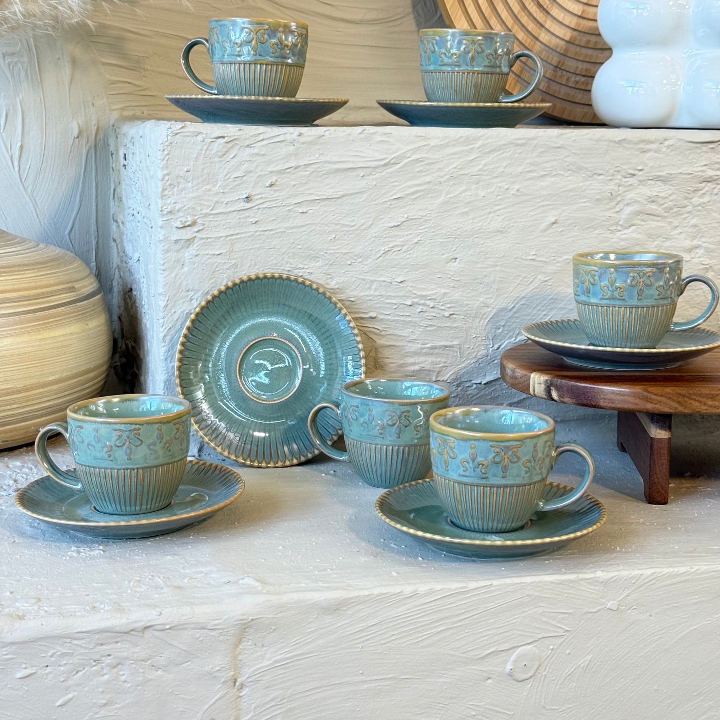 Porline Helena Hitit Model Porselen Kahve Fincan Seti 6 Kişilik Haki ( ÇOK SATANLARDA)