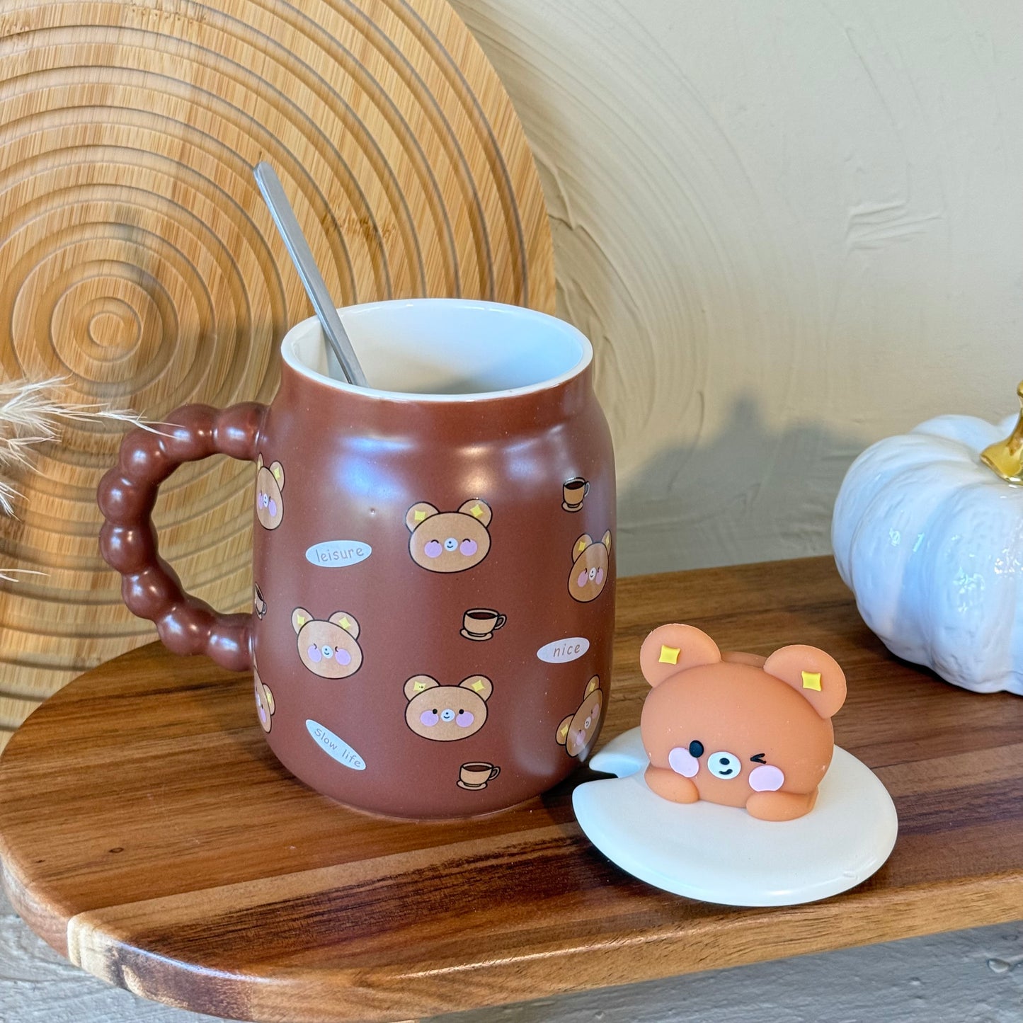 Tutku Bear Kapaklı Porselen Kupa Kahve Rengi