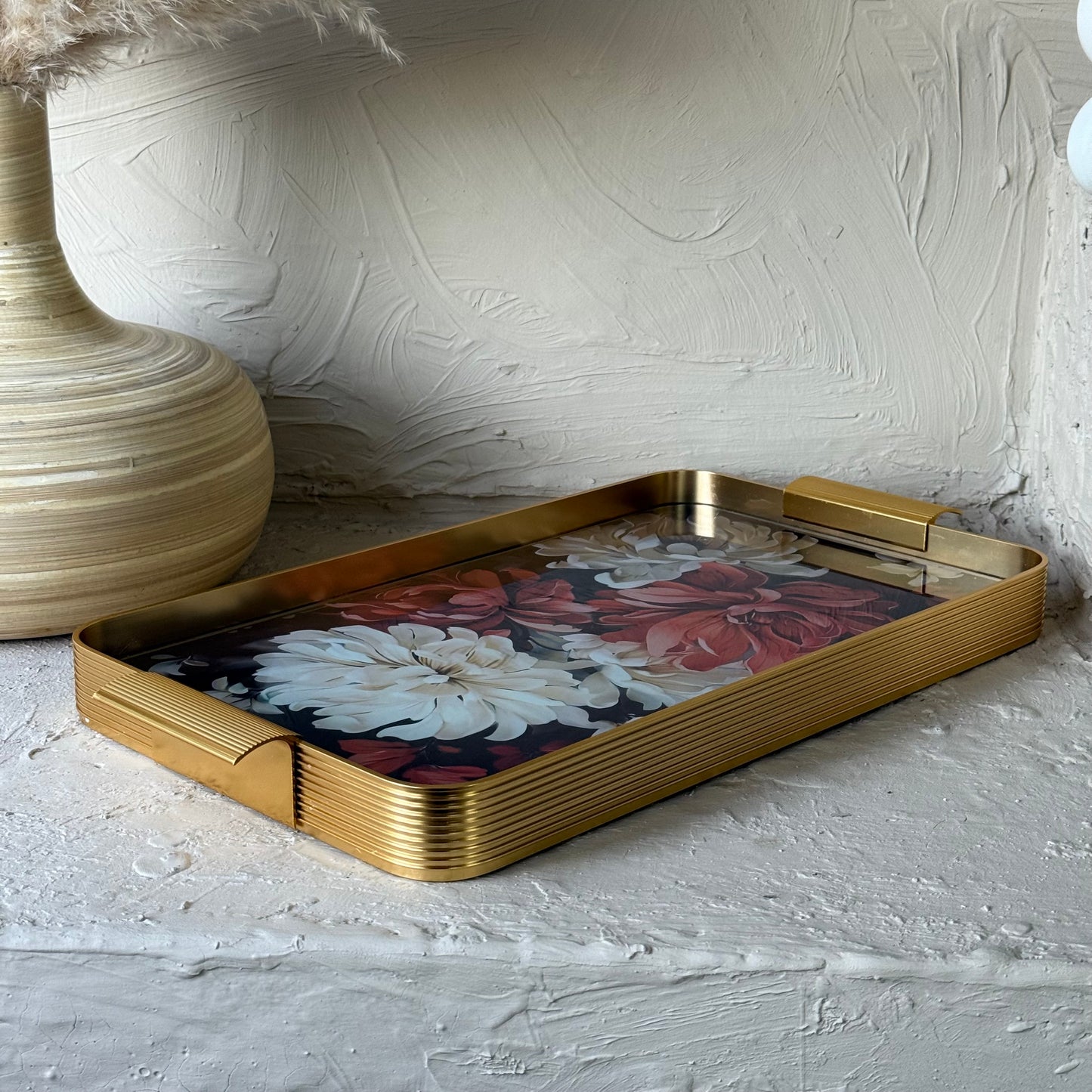 Arow  Gold Desenli Cam Tepsi KOD:1204