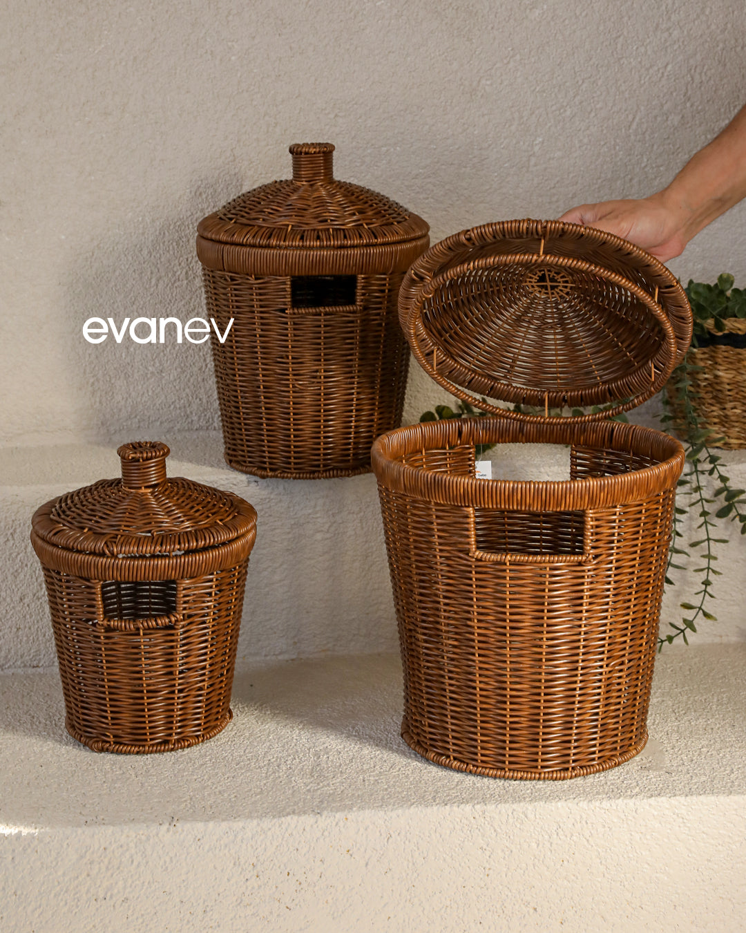 Wls Rattan 3 Boy Patates Soğanlık Seti Kahve207