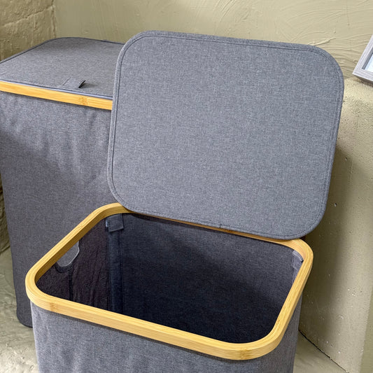 Arow İki Boy Kapaklı Katlanabilir Kirli Çamaşır Sepeti Seti Gri KOD:5024-23