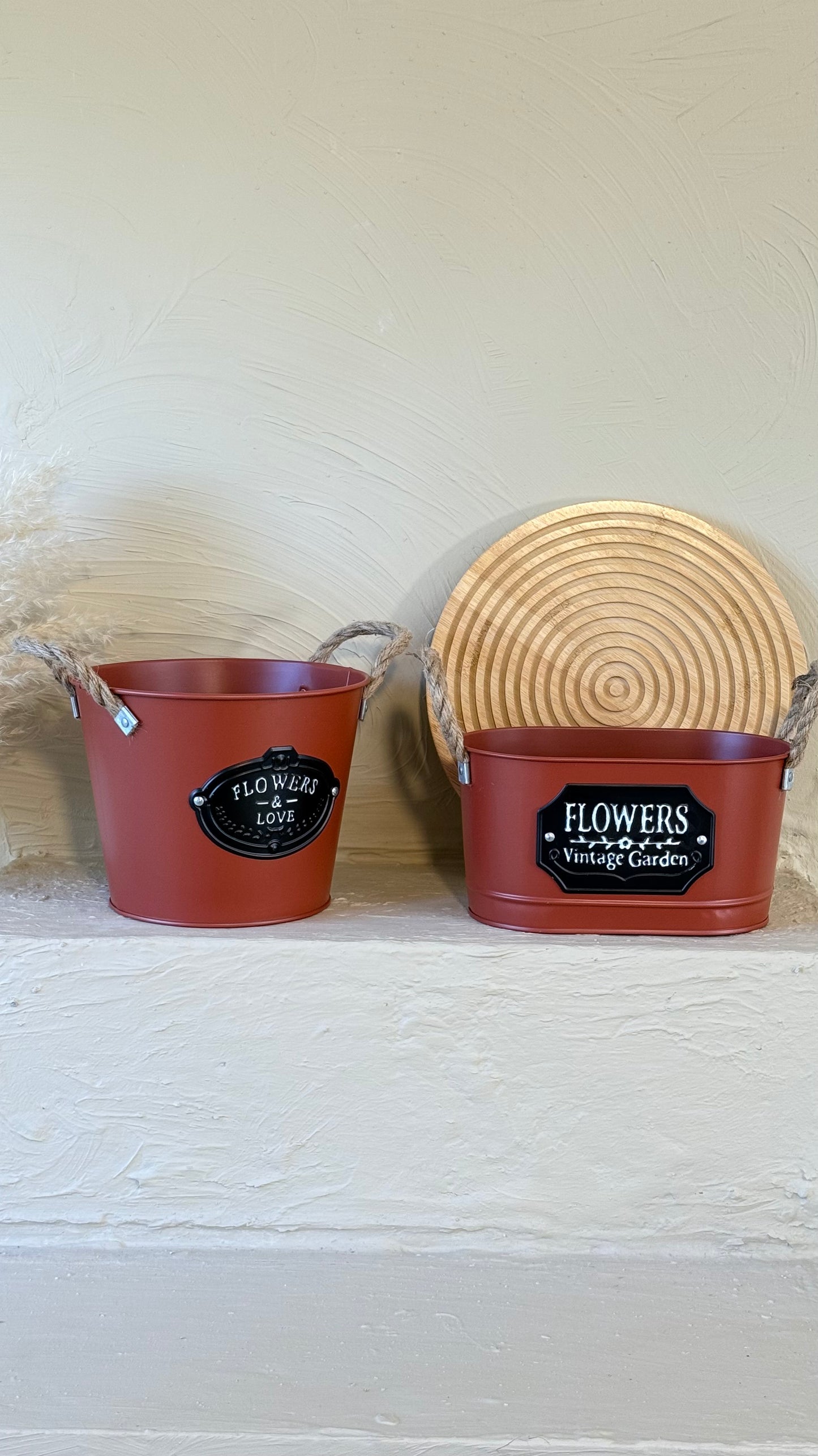 Tutku Halat Kulplu Metal İki Boy Vintage Saksı Bordo KOD:3455-54