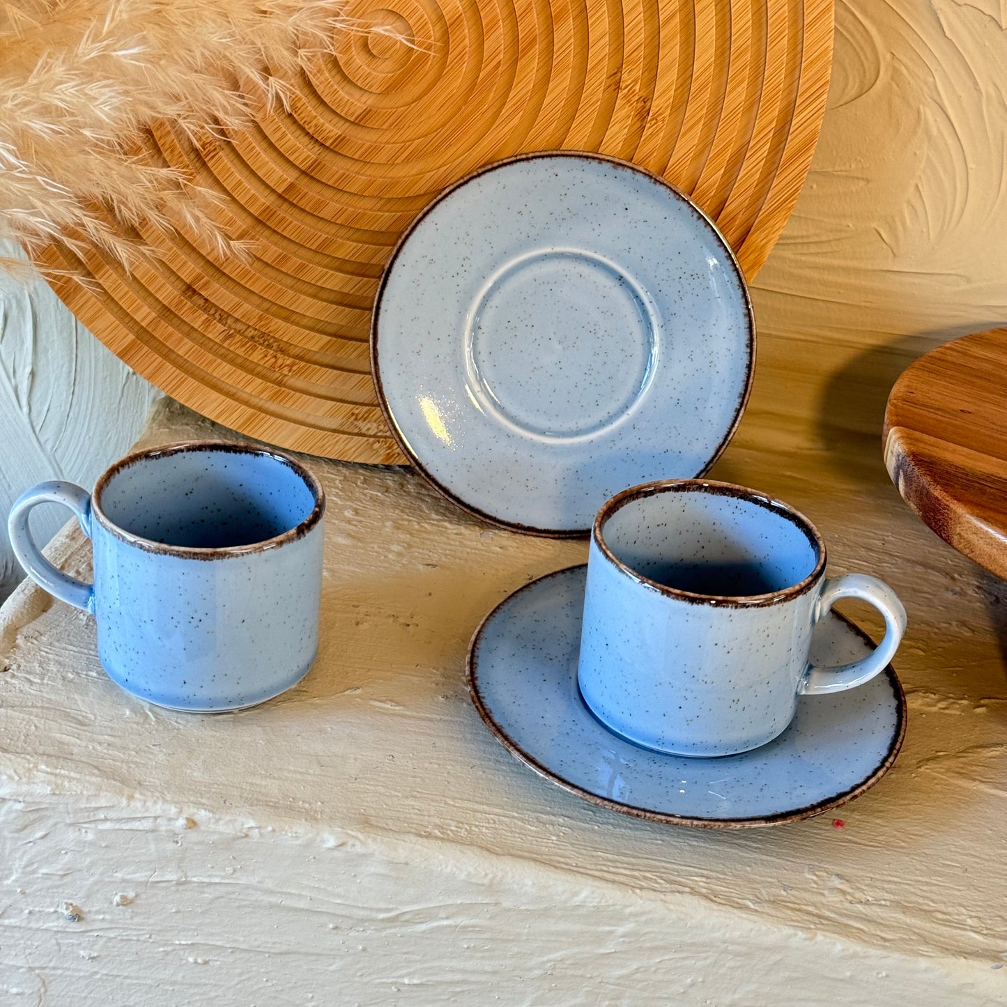 Porline İkili Porselen Kahve Fincan Seti Mavi