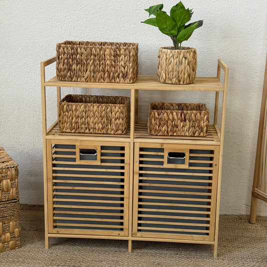 Kardelly Bambu Çift Bölmeli Kirli Çamaşır Sepeti  KOD:7985