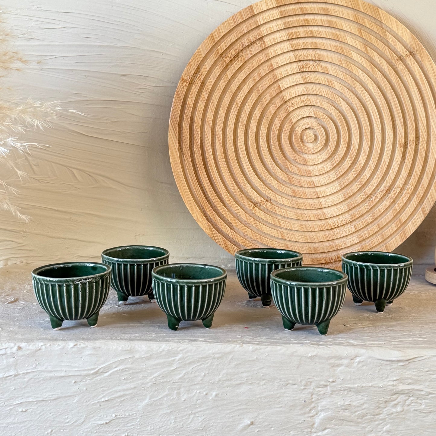 Porline Ayaklı Porselen Lokumluk Sosluk Seti 6 Kişilik Yeşil