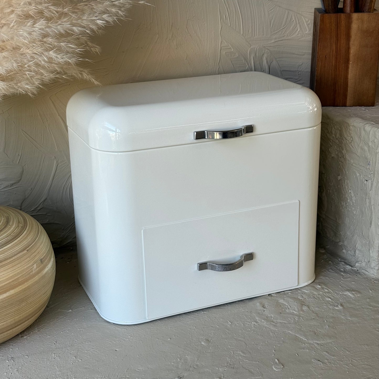 Vintage Çekmeceli Metal Ekmeklik Krem KOD:019