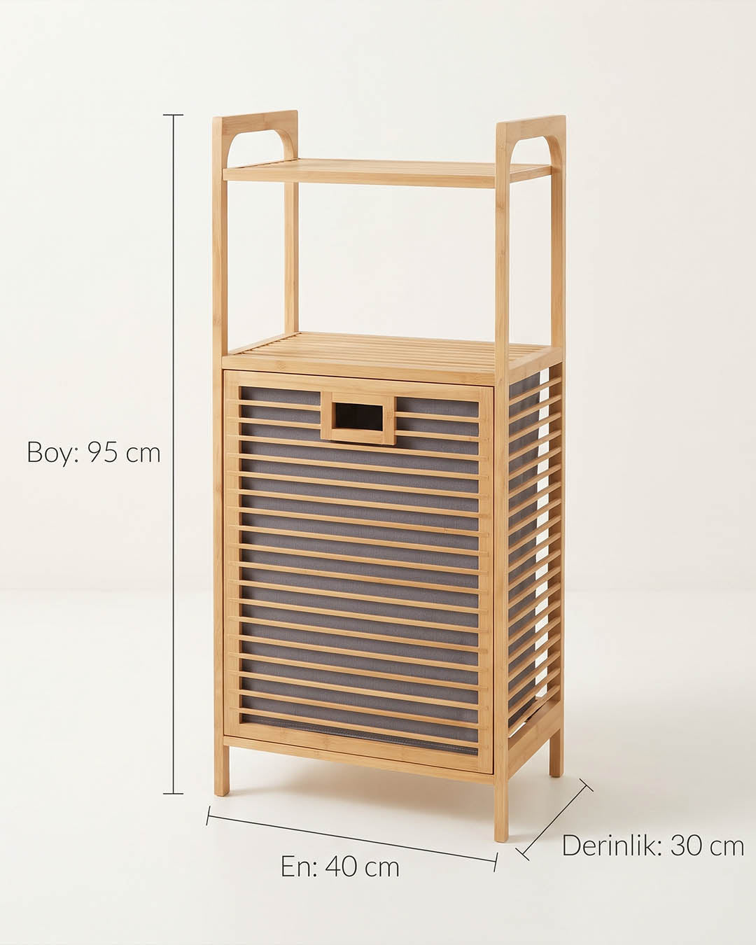 Eva Medusa Bambu Kirli Çamaşır Sepeti 2 Katlı Raf Banyo Dolabı 95x40x30 cm - görsel 3