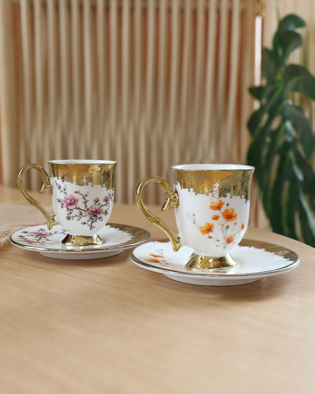 2 Kişilik Kahve Fincan Takımı 90 ml Porselen Renkli 2 Parçalı Şık Tasarım WY-99