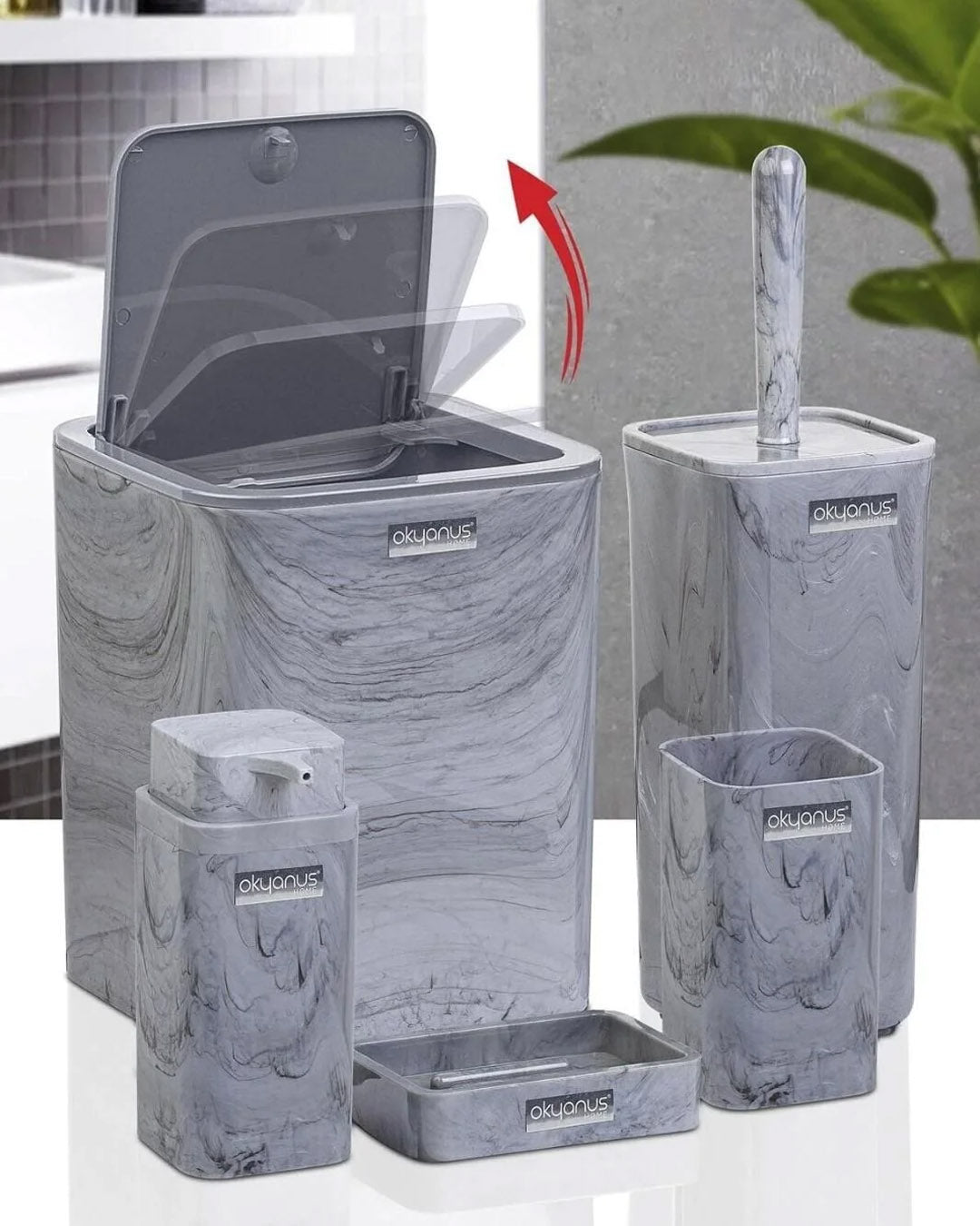 Kare Mermer Desenli 5'li Banyo Seti 514