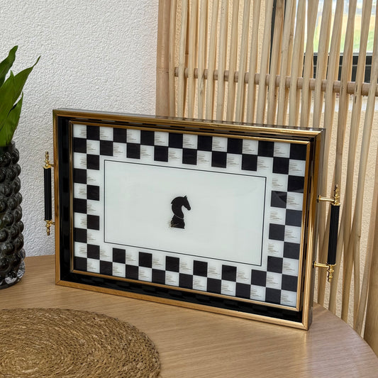 Pashally At Desenli Damalı Model Kulplu Tepsi Siyah KOD:1005