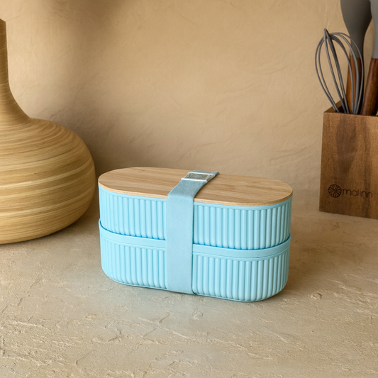 Brillant Bambu Kapaklı Oval Saklama veya Beslenme Kabı Mavi