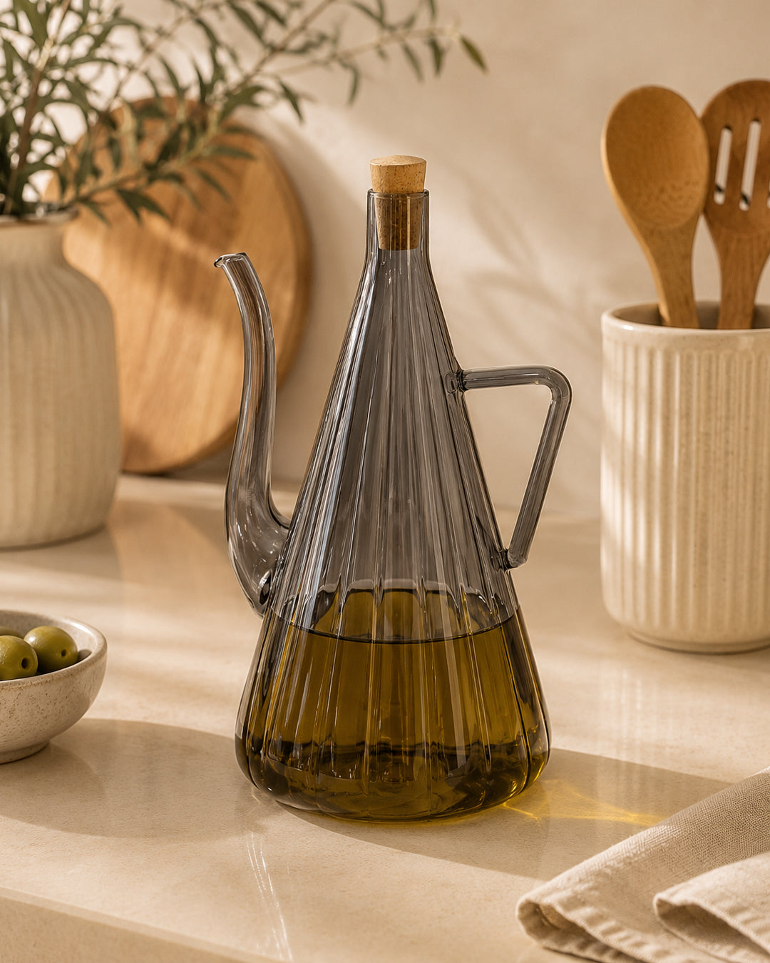 Bue Akasya Kapaklı Cam Yağdanlık 500 ml