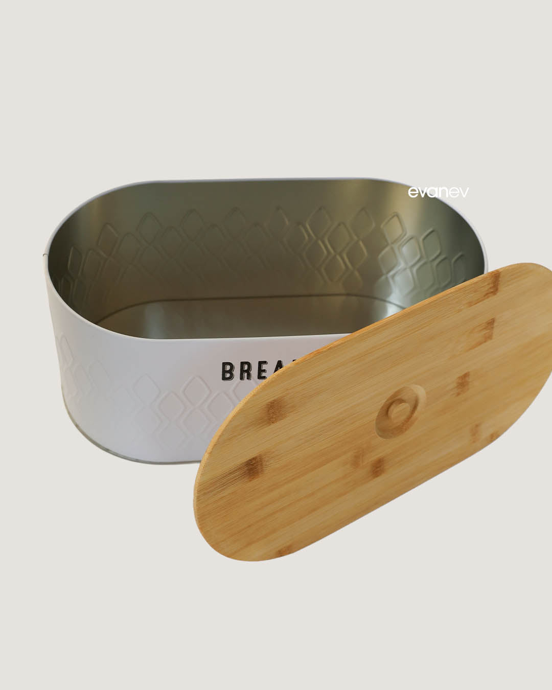 Bambu Kapaklı Metal Ekmeklik Beyaz